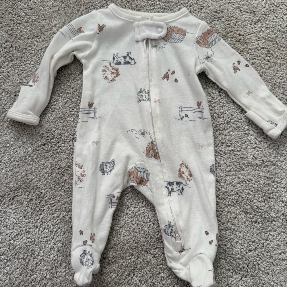 Cream Farm Animal Footed One-Piece